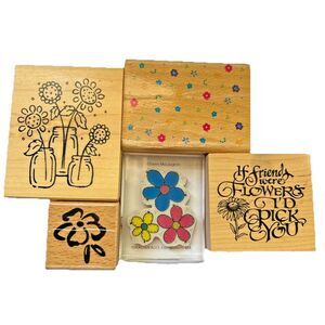 Lot of 5 Rubber Stamps-Floral-If Friends Were Flowers I'd Pick You-Daisy-Jars